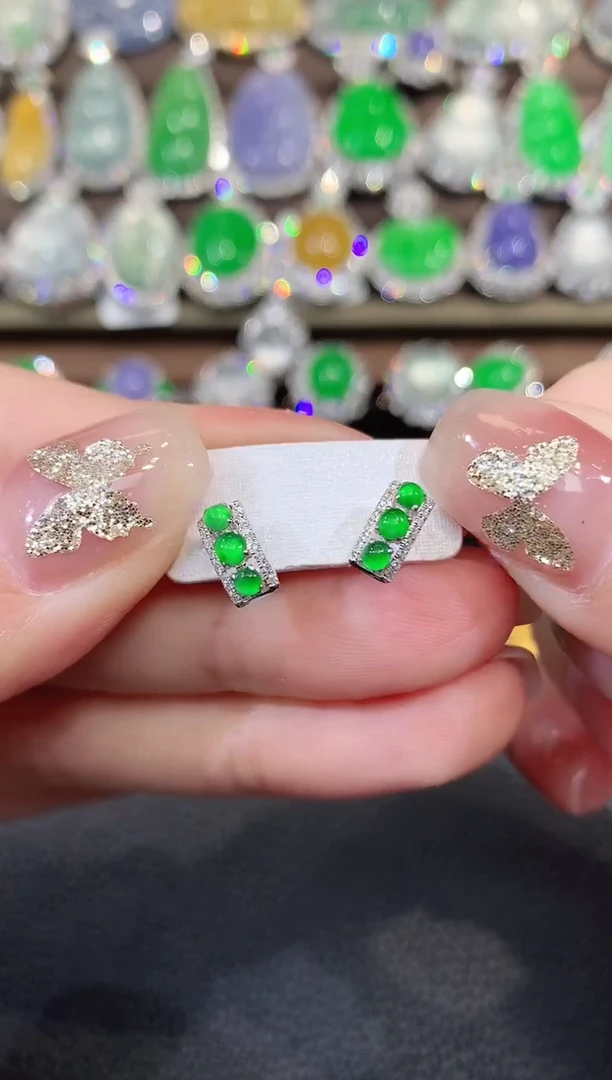 18K金镶嵌翡翠耳饰A54 多样性发货一件