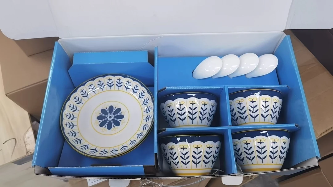 花朵碗陶瓷餐具碗碟套装组合家用餐具礼盒套装knn