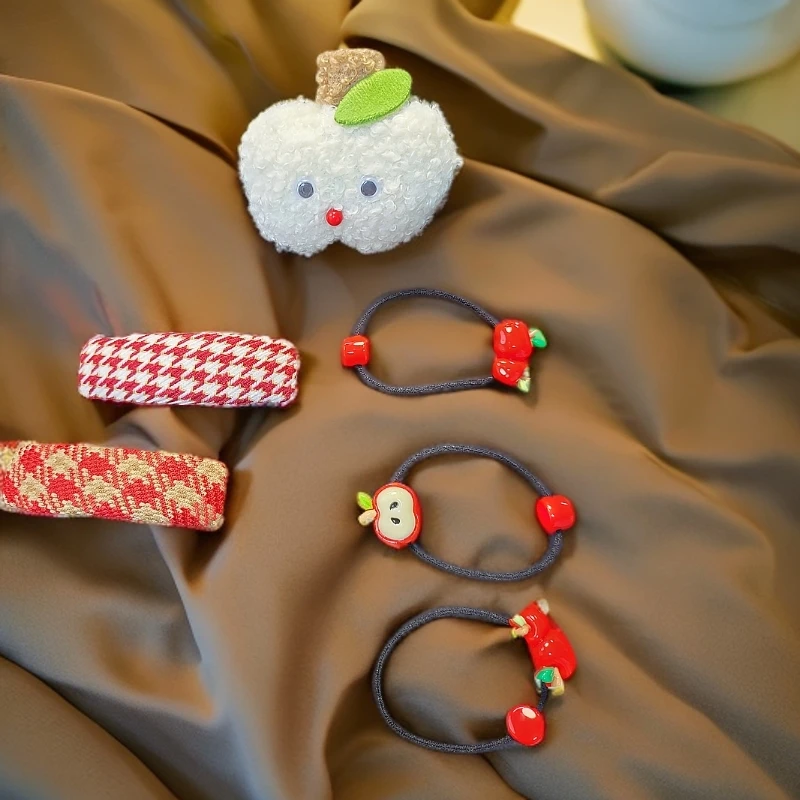 可爱卡通苹果组合头饰发饰红色韩版甜美喜庆网红ins简约高弹弹力