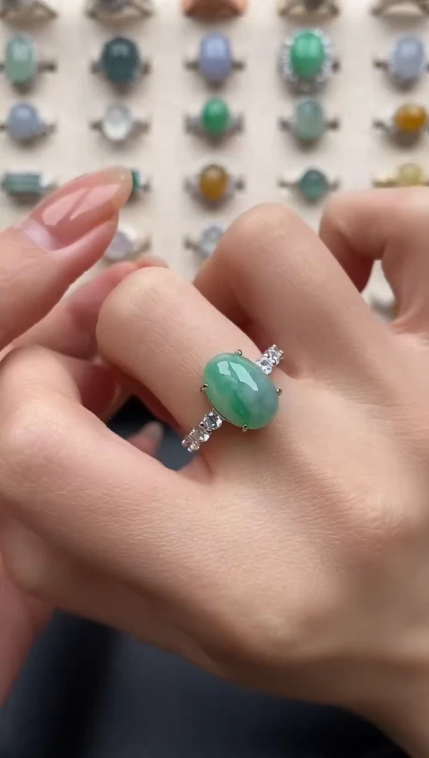 银S925镶嵌戒指翡翠一物一证一礼盒