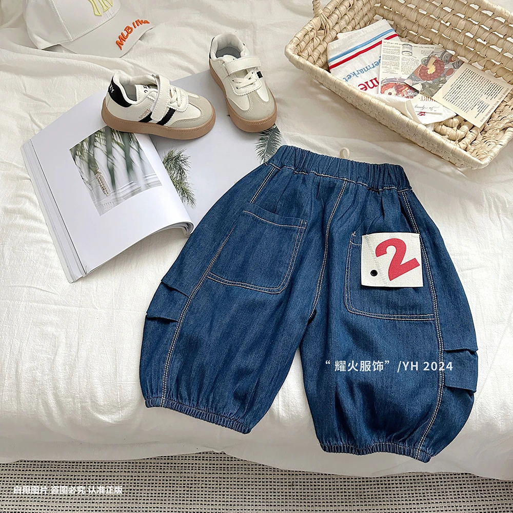 儿童夏款短裤韩版宽松薄款灯笼裤洋气百搭软牛仔夏装男宝炸街裤子
