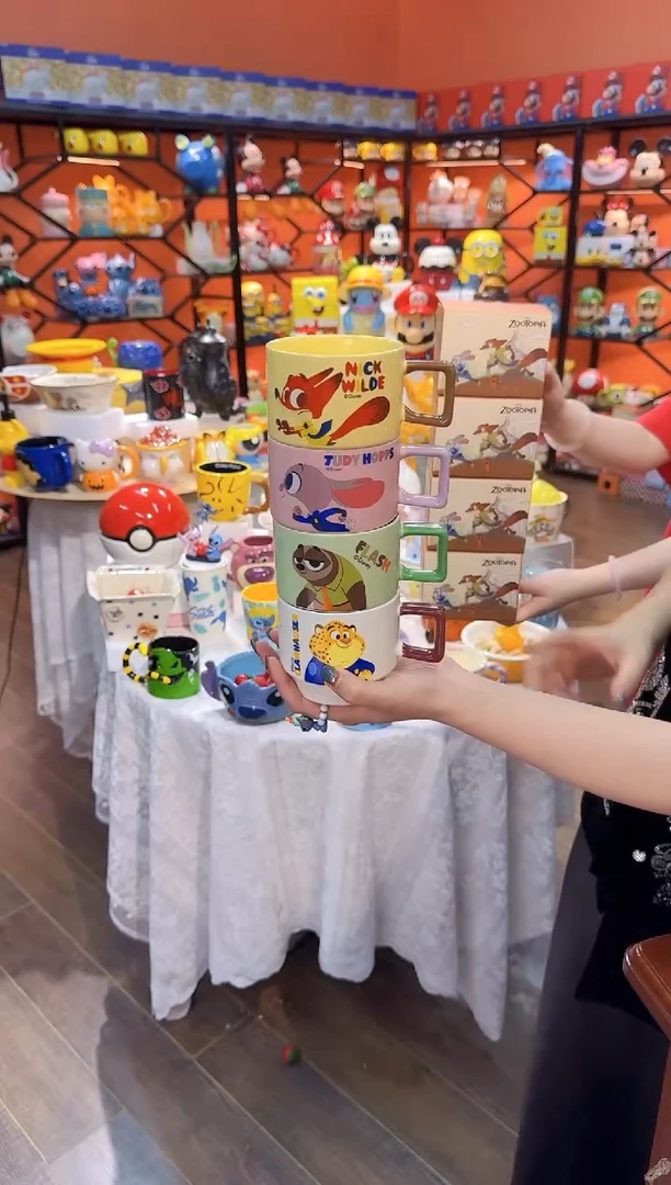 瓷片@@疯狂动物城陶瓷水杯四只装