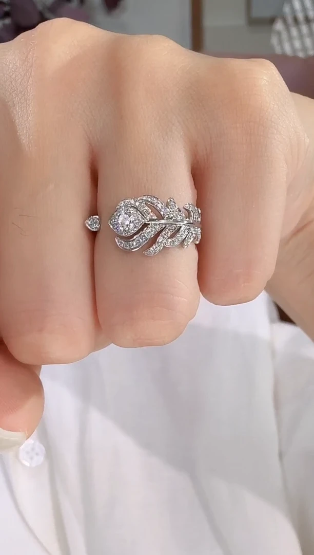 铂Pt950镶嵌实验室培育钻石14圈口戒指