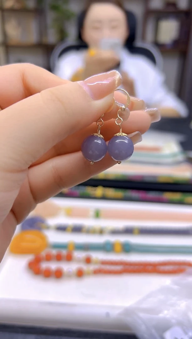 和田玉14K金镶嵌耳饰DIY款E664