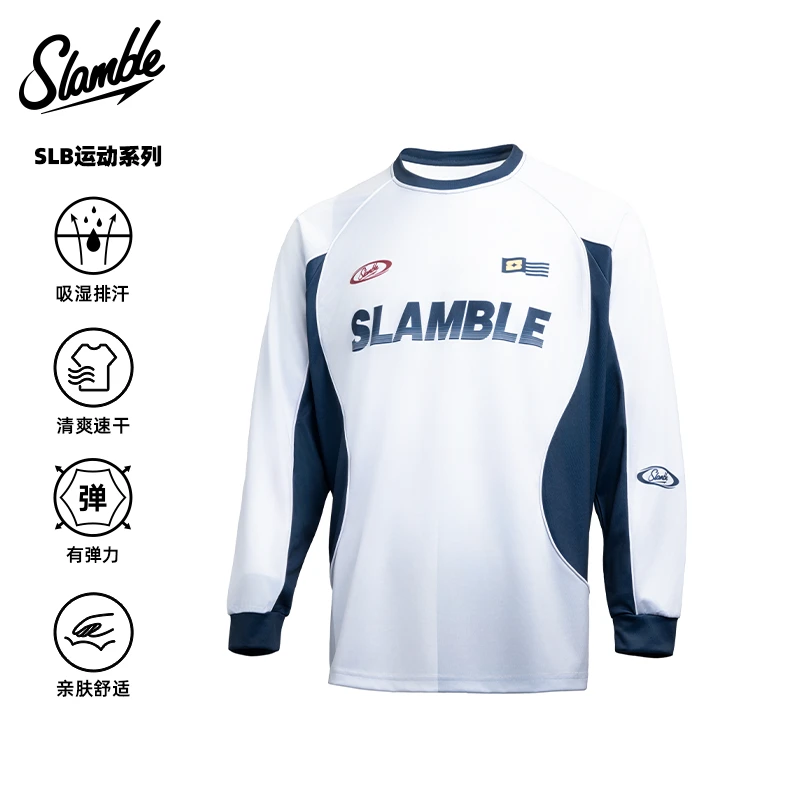 SLAMBLE男士运动长袖T恤插肩袖撞色拼接健身训练美式球衣投篮服