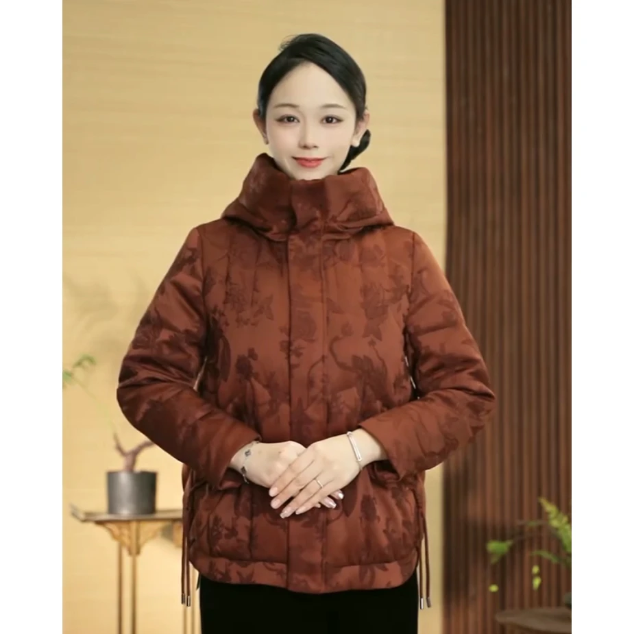 高贵优雅减龄显瘦短款羽绒服轻型安可拉红中老年鹅绒服7177