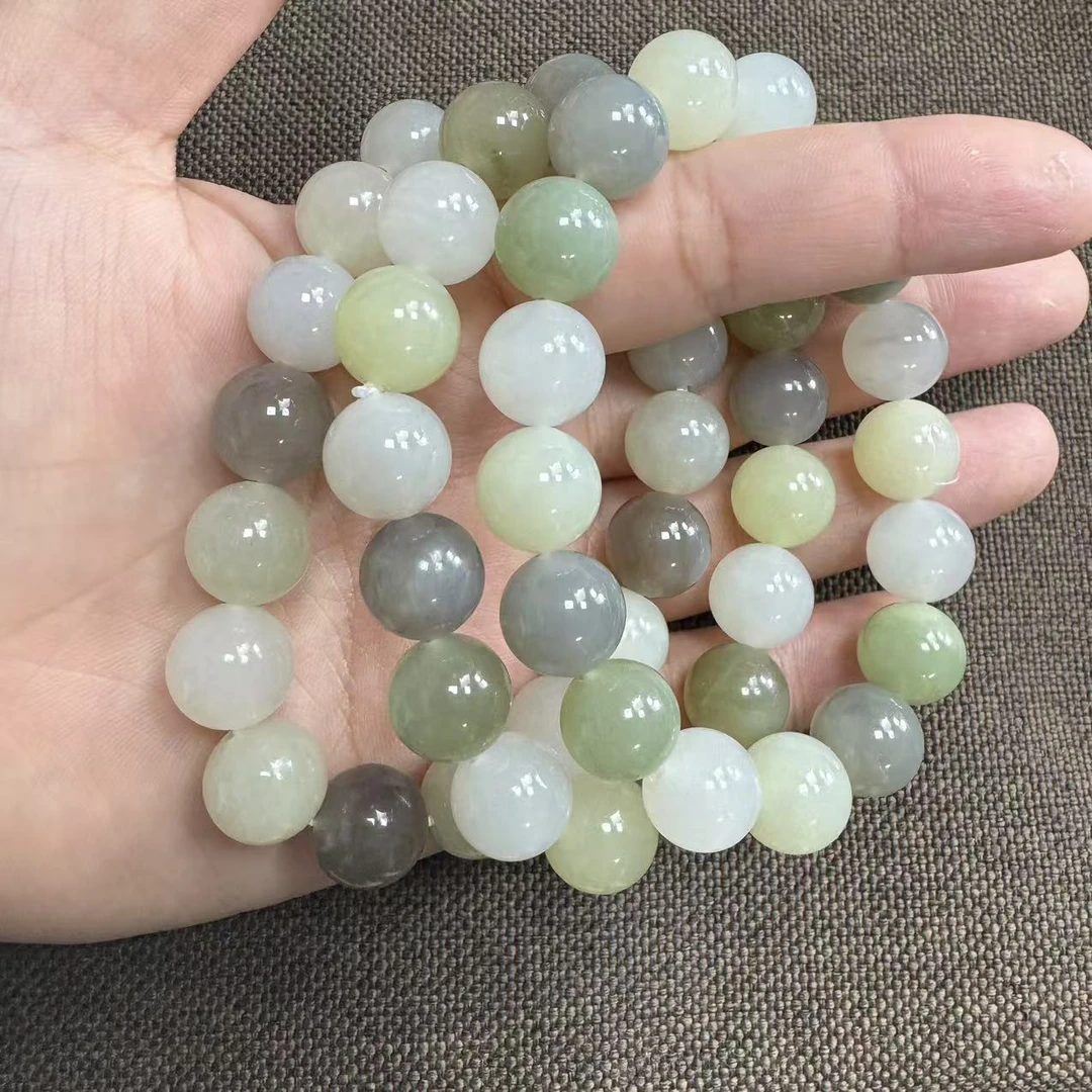 天然和田玉老料多宝卡12mm圆珠素圈手串油润细糯多样性-拍一发一