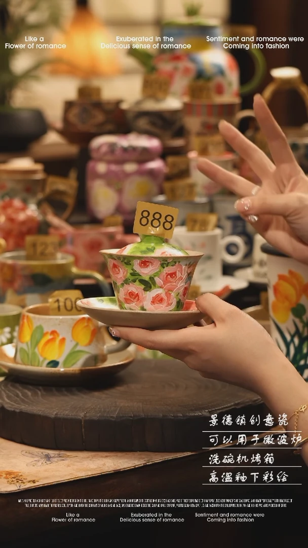 陶瓷888景德镇高温釉下彩绘设计师款式