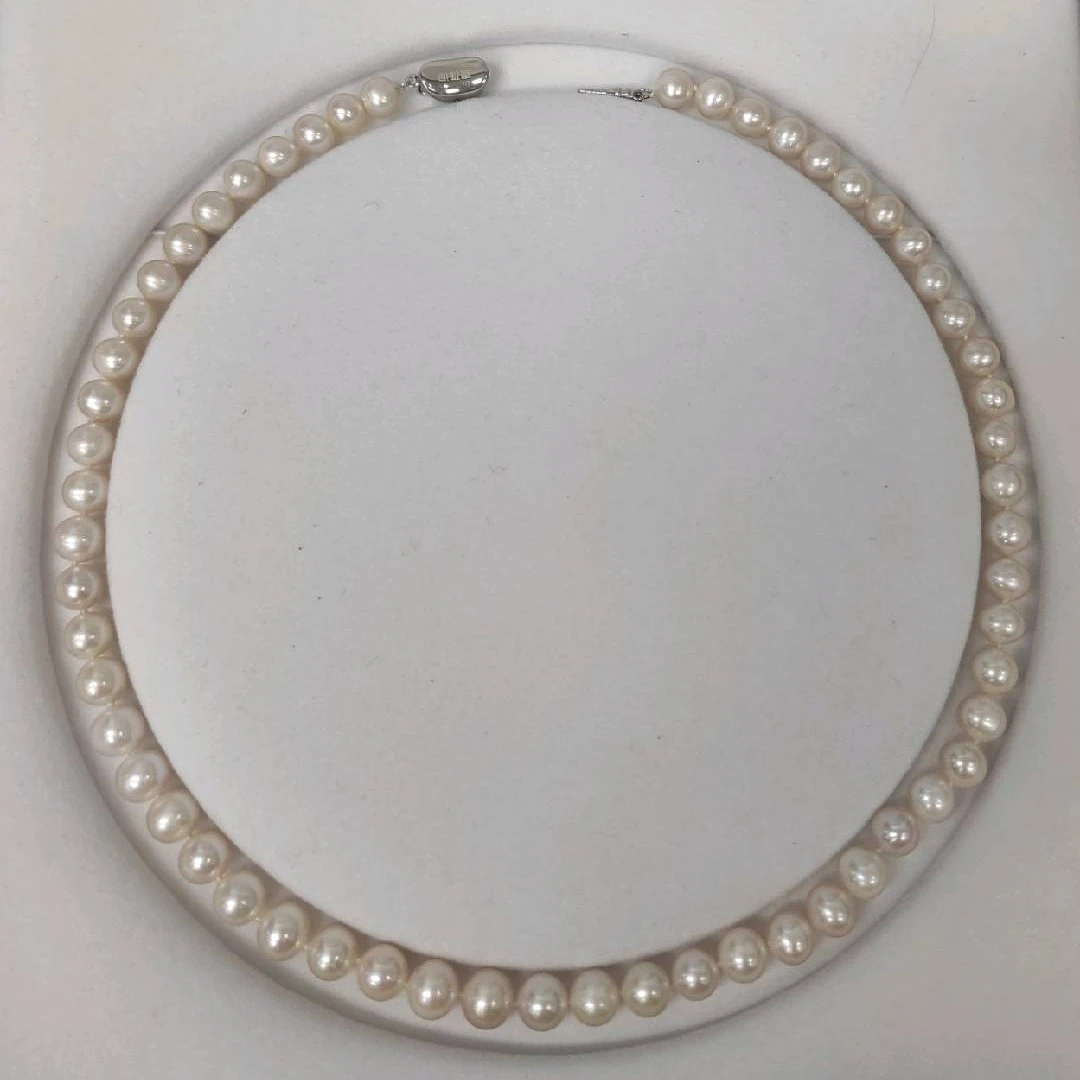 S925银/淡水珍珠/白珠无核全珠链7-8mm带S925银扣