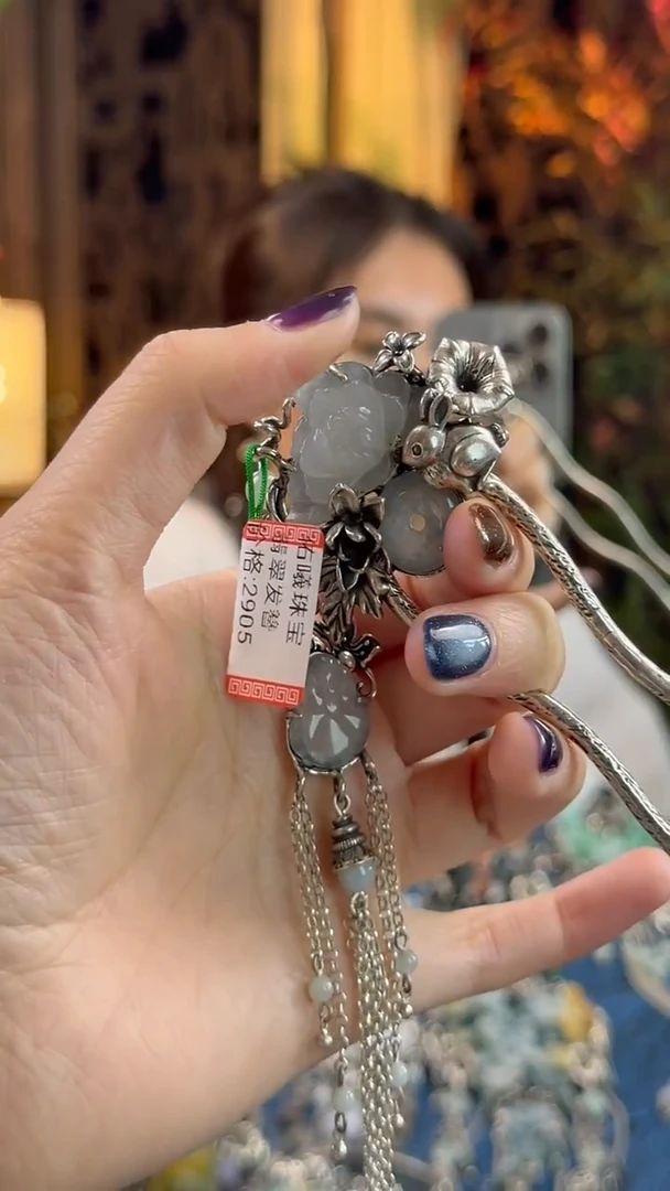 银S925镶嵌挂件翡翠发簪