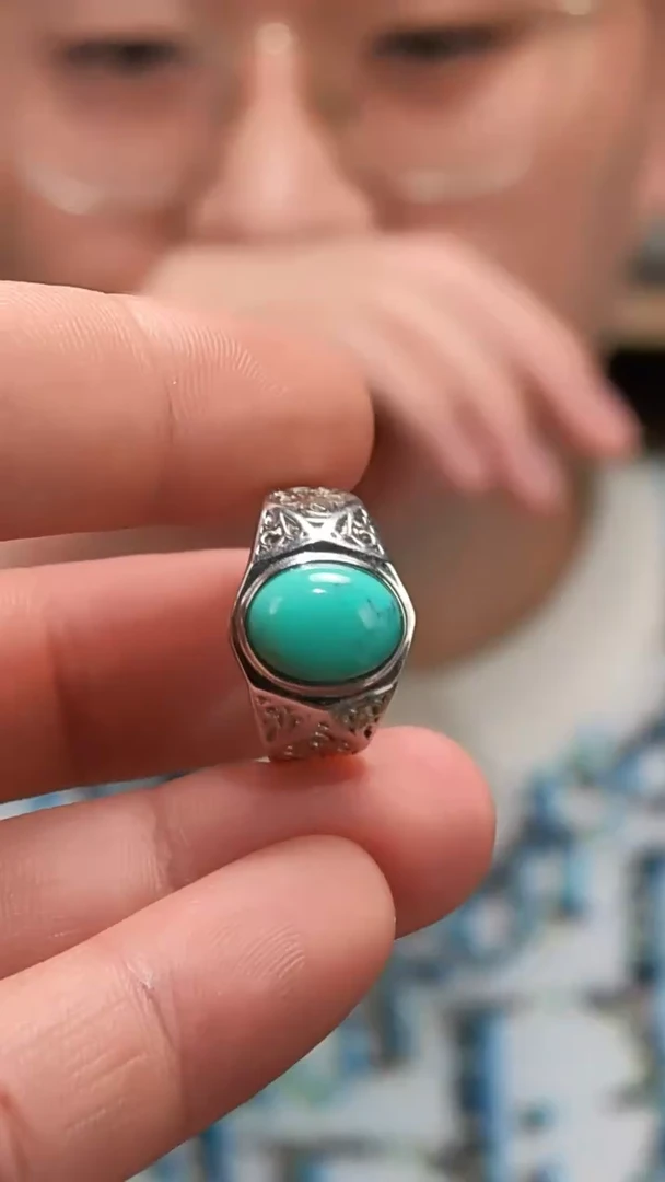 银S925镶嵌绿松石戒指S925银绿松石戒指SH