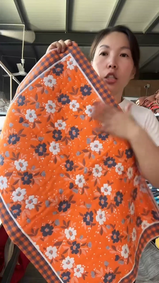 棉枕巾  橘色梅花
