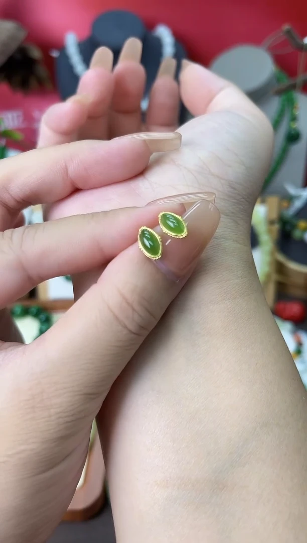 银S925镶嵌和田玉耳饰ys