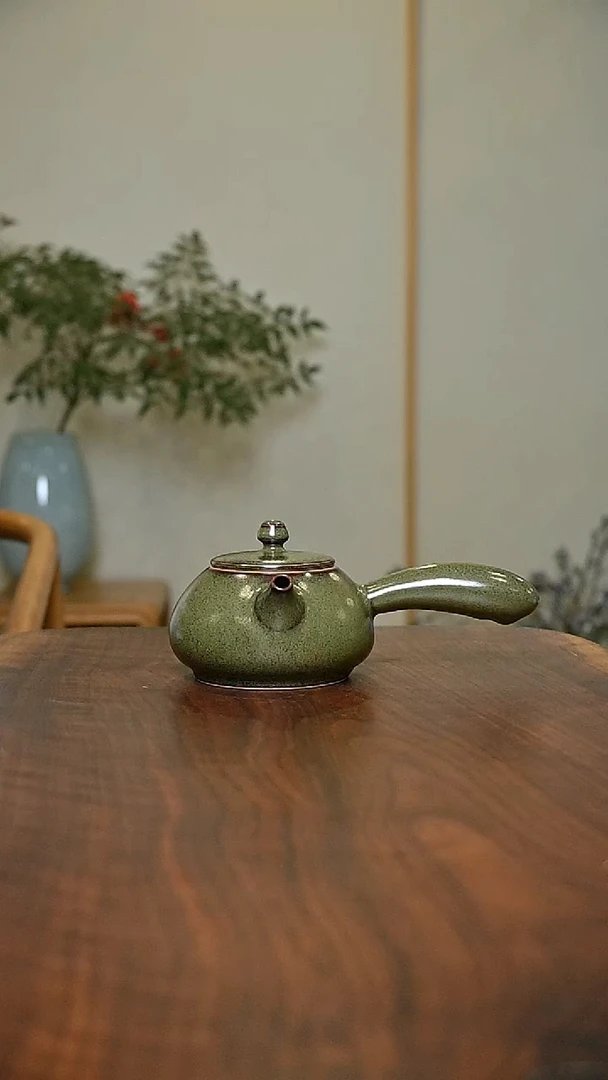 侧把壶 矿石釉 微瑕 桑麻款
