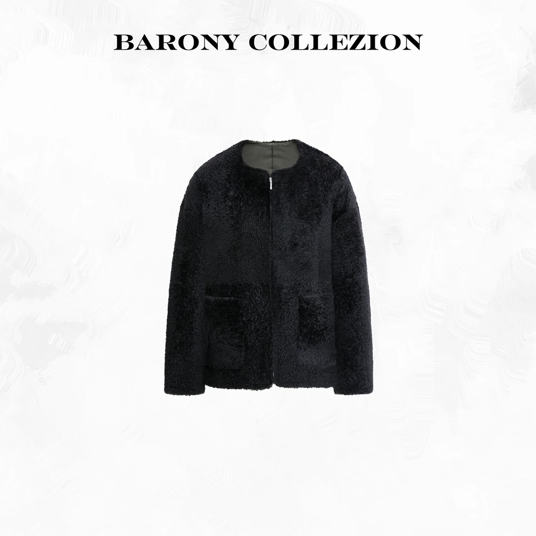 BARONY/98453拉贡LACON精致短款保暖进口真皮毛一体外套皮草冬季
