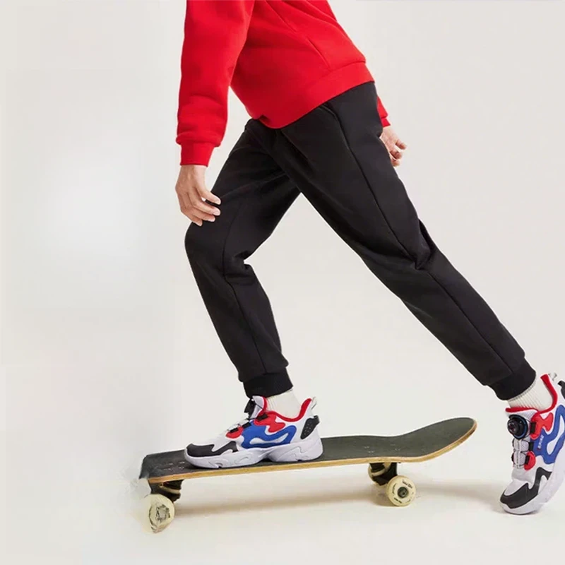 不倒绒男童秋冬黑色裤子儿童运动裤蓝色女童长裤小学生加绒保暖裤