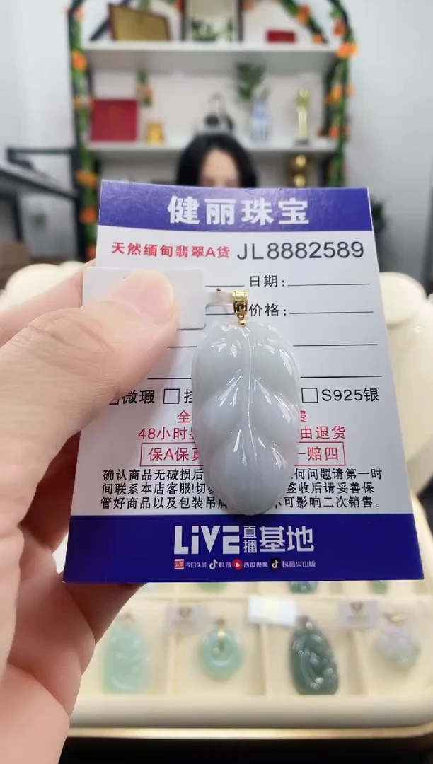 颈饰18K金镶嵌翡翠天然缅甸翡翠 金枝玉叶(一物一证)+银链