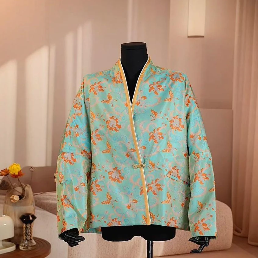 丸绔新中式25年秋上新翡蓝之梦薄棉服外套