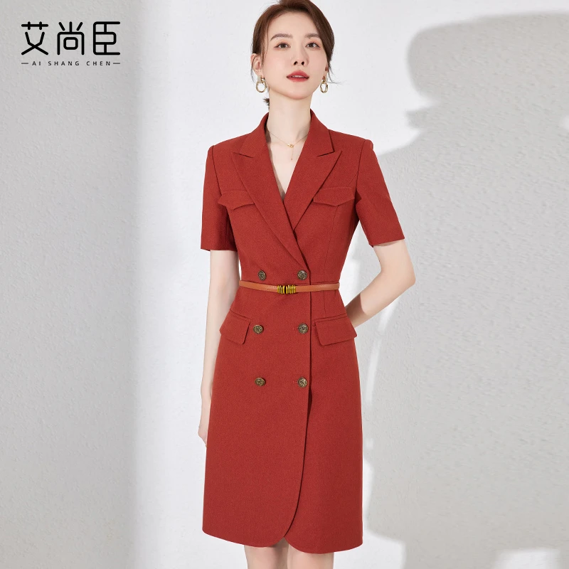 YJ【红砚】女装时尚高级感设计感新款西装裙修身连衣裙23C253