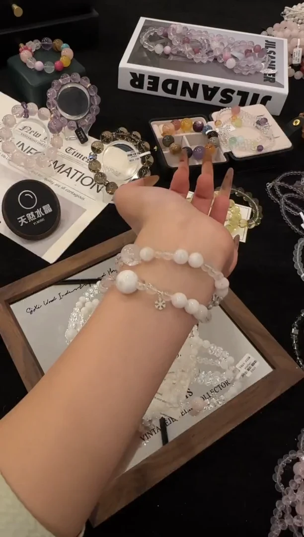 银S925镶嵌手链水晶雪花幽灵双圈x3353