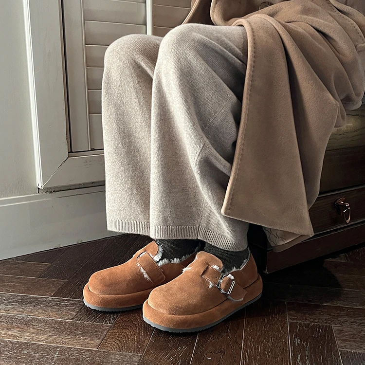 迷失麋鹿“泡芙松果鞋”厚底加绒勃肯鞋秋冬一脚蹬毛毛增高单鞋女
