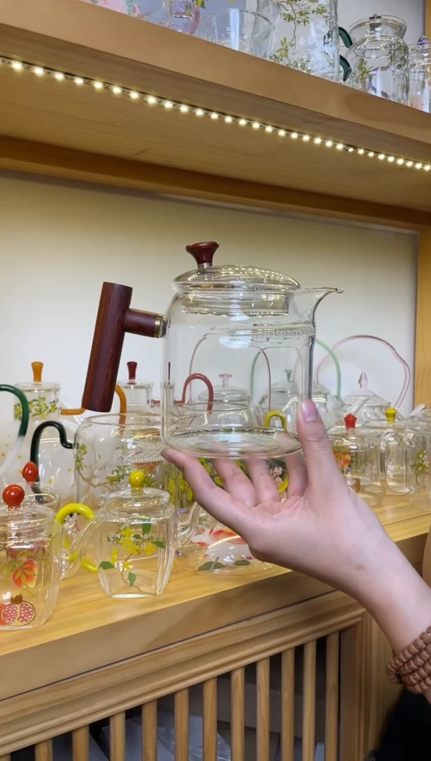 手工艺品玻璃九河月牙煮茶壶木把啊啊