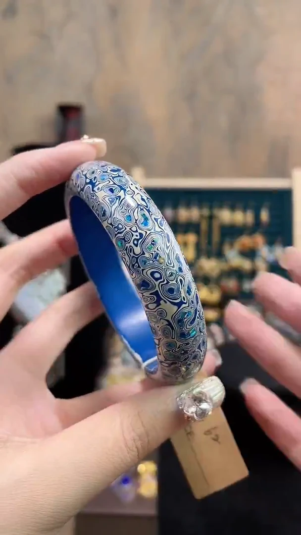 非遗手工犀皮漆镯子中天蓝62