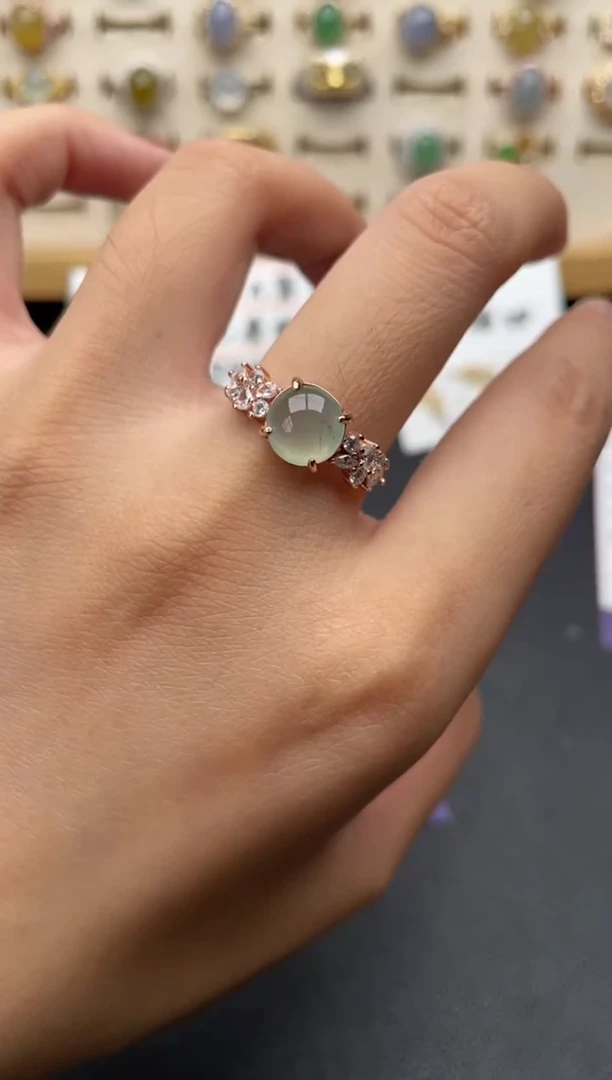 翡翠戒指银S925镶嵌一物一证一礼盒