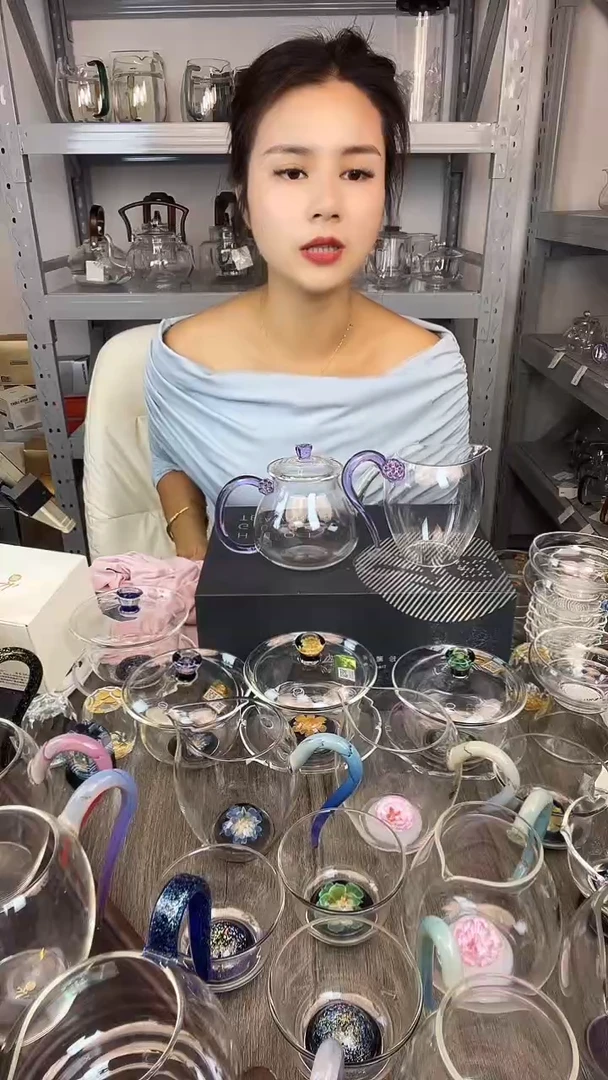 手工艺品玻璃禾器 青莲壶+怡莲公道杯 孤品