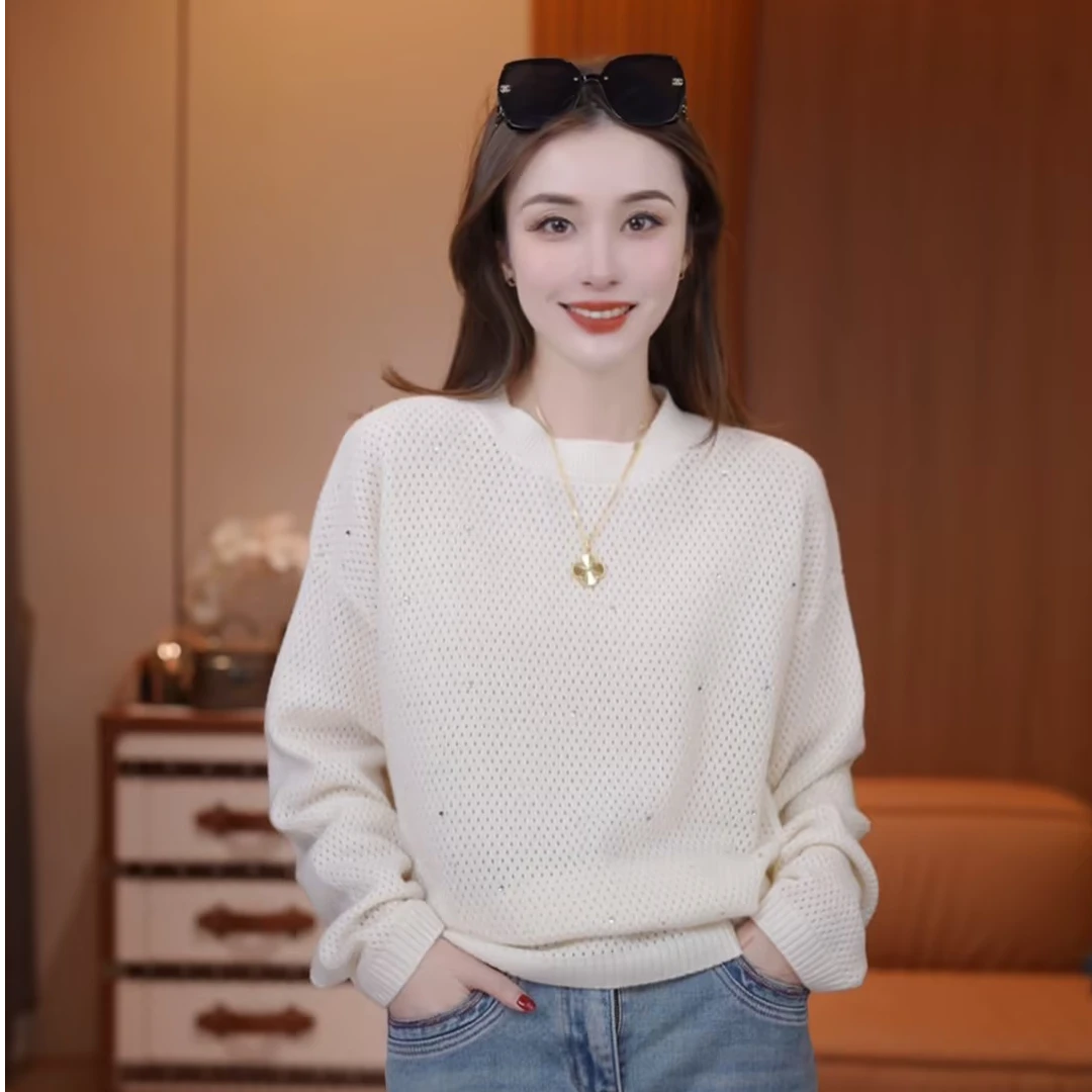 【烫钻镂空】秋冬羊毛圆领时尚长袖针织毛衣XY241981 JDND轩羽