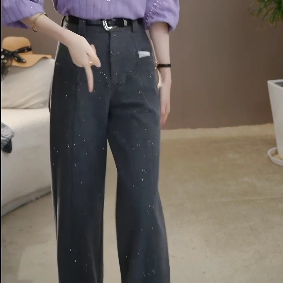 秋冬上新韩版小众简约百搭时尚潮流高腰宽松直筒垂直显瘦阔腿裤女