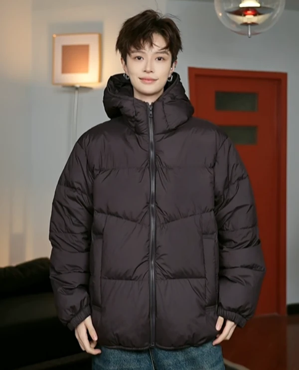 冬季2025新款加厚外套保暖男装羽绒服休闲轻薄连帽百搭上衣-1