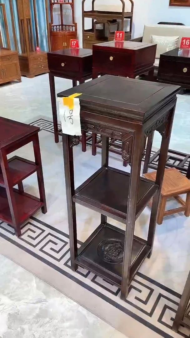 【闪购商品】黑酸枝木类成套家具黑檀色福字花架35*35*100