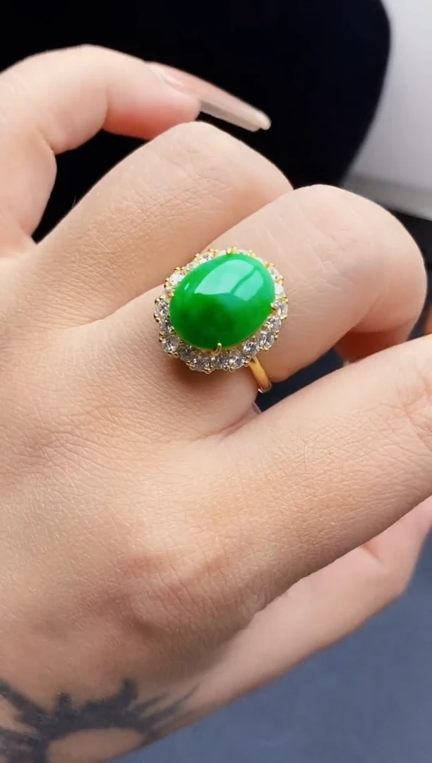 银S925镶嵌戒指翡翠0389