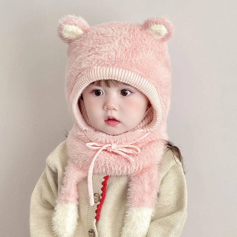 女童帽子冬季围脖口罩一体宝宝男孩保暖加绒儿童护耳针织2025新款