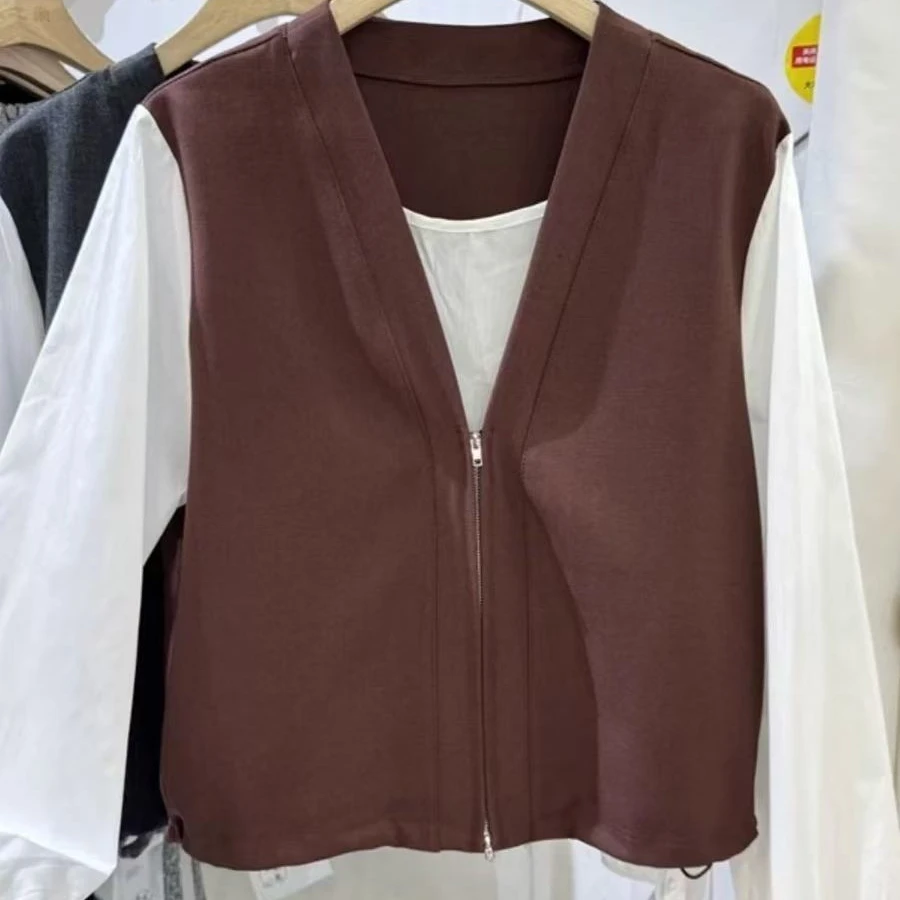 韩系拼接假两件宽松百搭减龄小衫