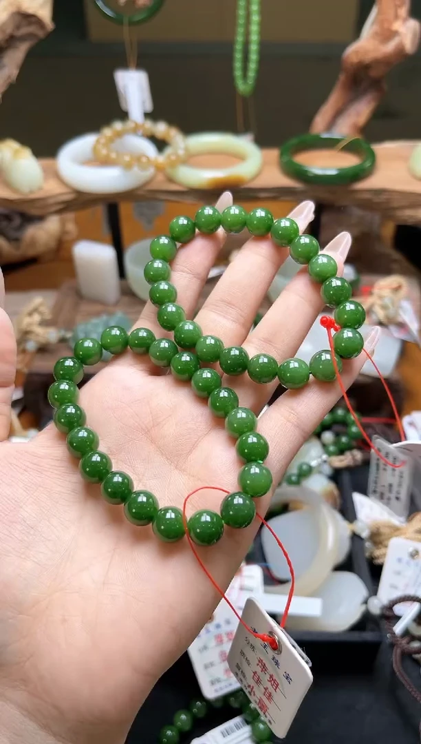 未镶嵌手串和田玉卡10俄七碧玉 圆珠 多样性发一
