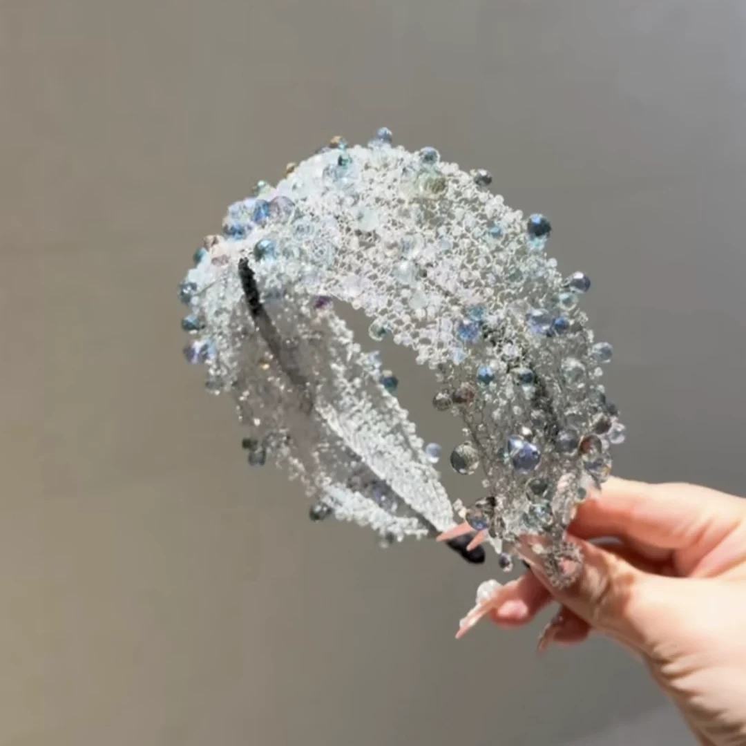 莫奈海之星凝露璀璨水晶网状宽边发箍气质高级感轻奢时尚百搭款