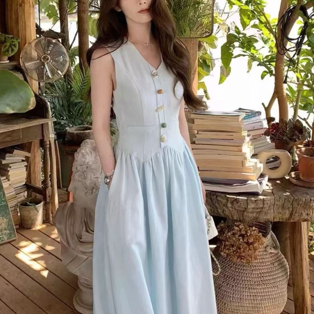 法式V领气质无袖背心连衣裙  LSS55069