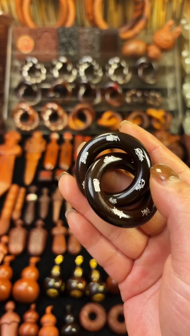 雷枣木玉化  双面镶银五雷五路乾坤圈 2.5