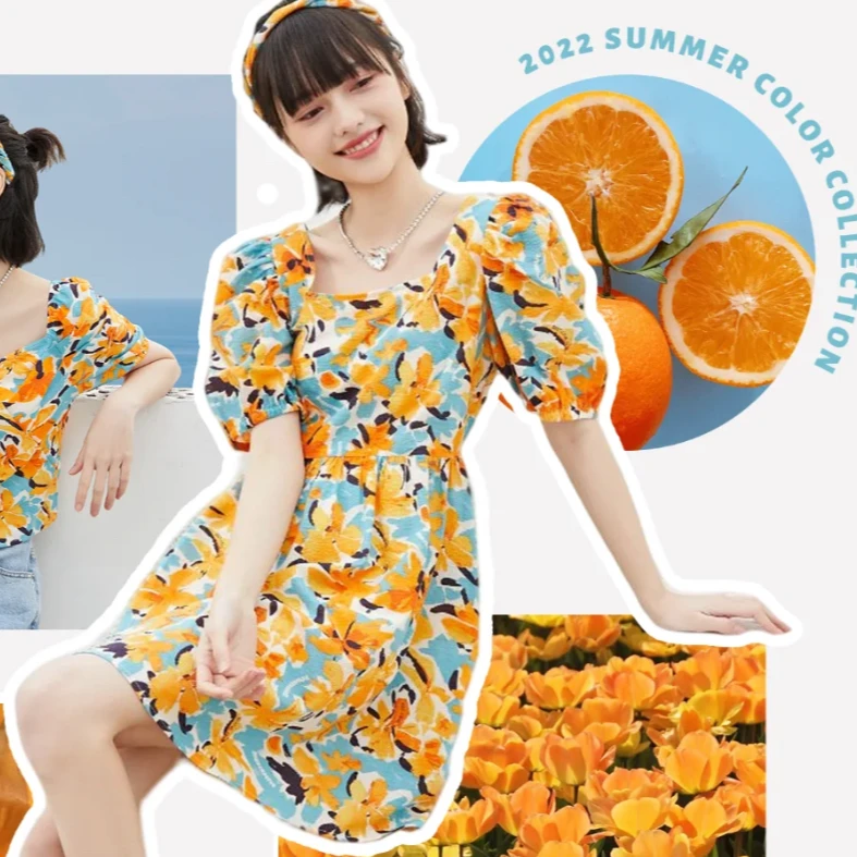 799【1365】泡泡袖度假连衣裙