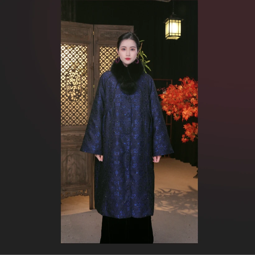 【蓝仪】新款中国风时尚气质显瘦减龄百搭香云纱新中式羽绒服