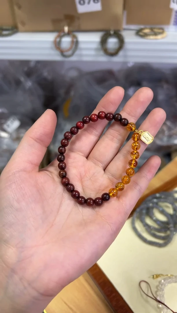 【闪购商品】檀香紫檀（小叶紫檀）手串未镶嵌紫檀木花珀款手链[3271]