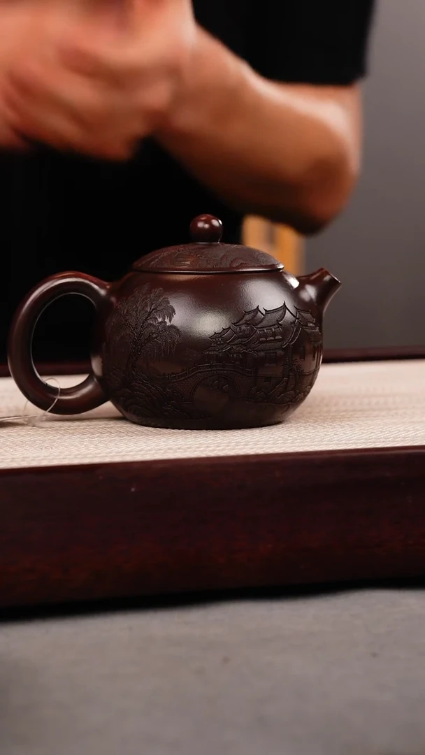 茶杯紫砂古乌泥 西施 楼房