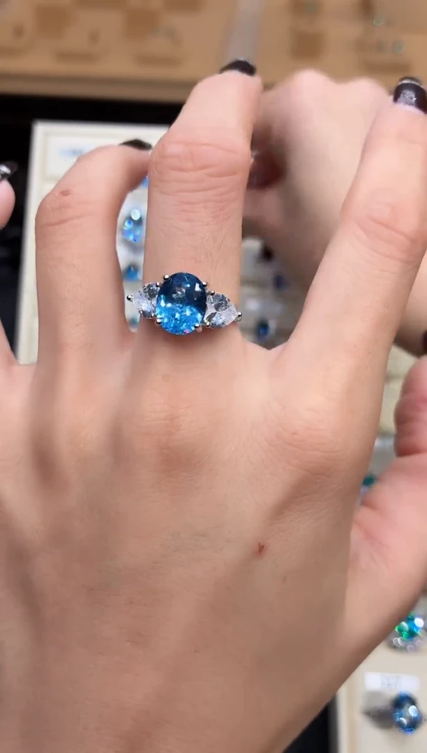 银S925镶嵌戒圈海蓝宝石00000