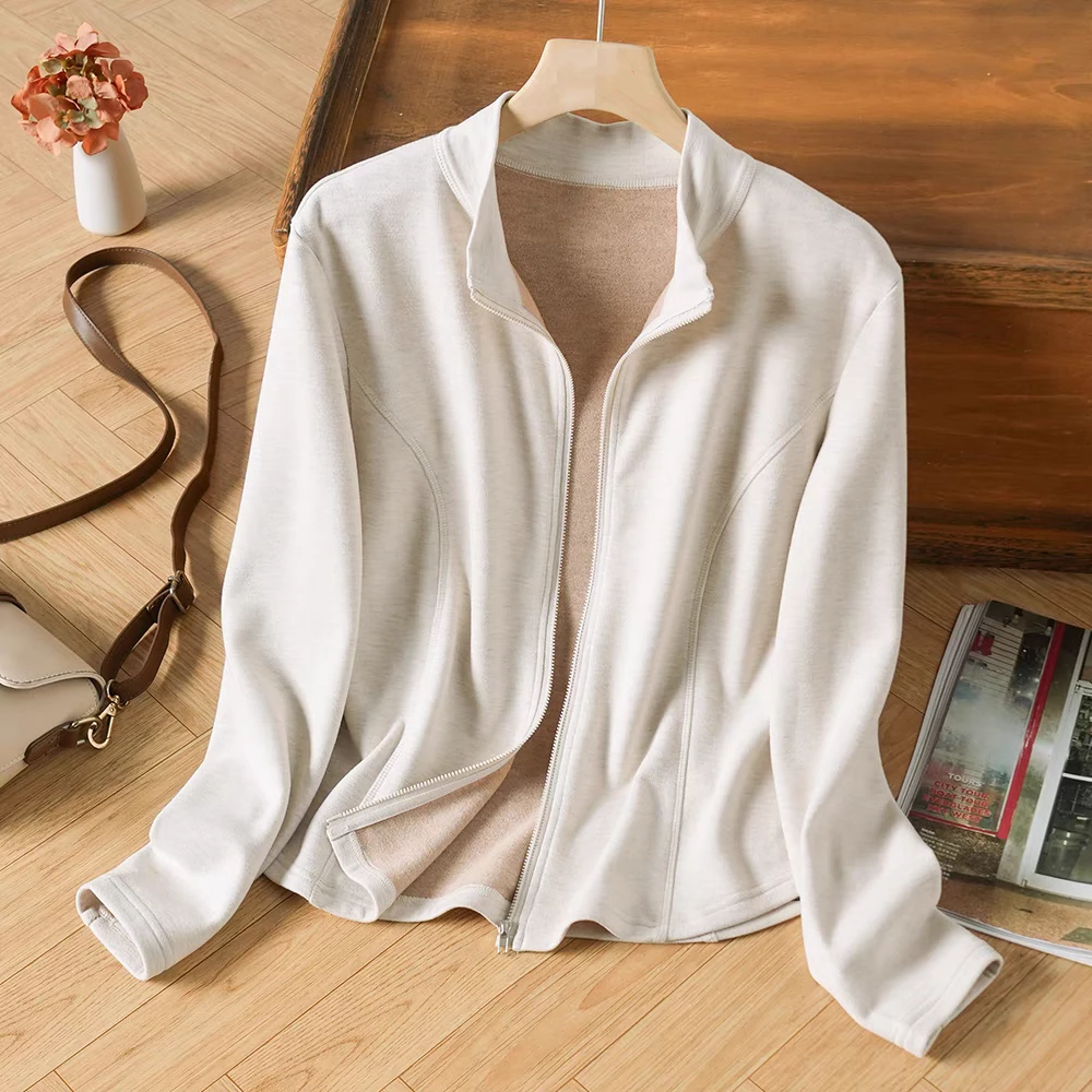 悦悦麻衣【瑜伽服】2025秋冬款蚕丝羊绒保暖休闲立领拉链开衫171