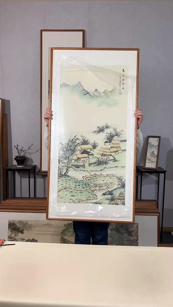 国画手绘*农舍雅会图*62*122cm带框发货