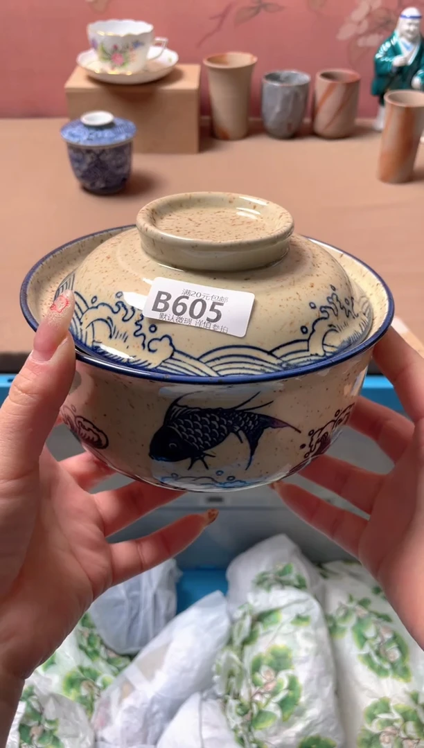 瓷片复古鱼泡面碗605