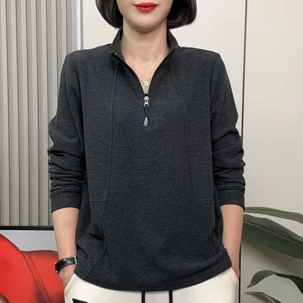 2025秋冬季新款半拉链立领纯色宽松显瘦保暖百搭休闲时尚女士卫衣