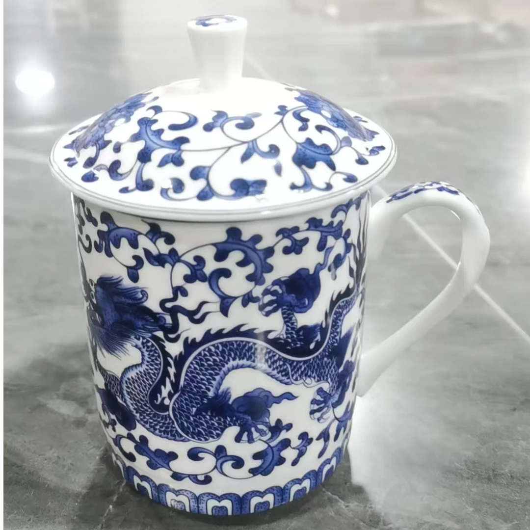 景德镇/陶瓷/青花龙纹老板办公杯